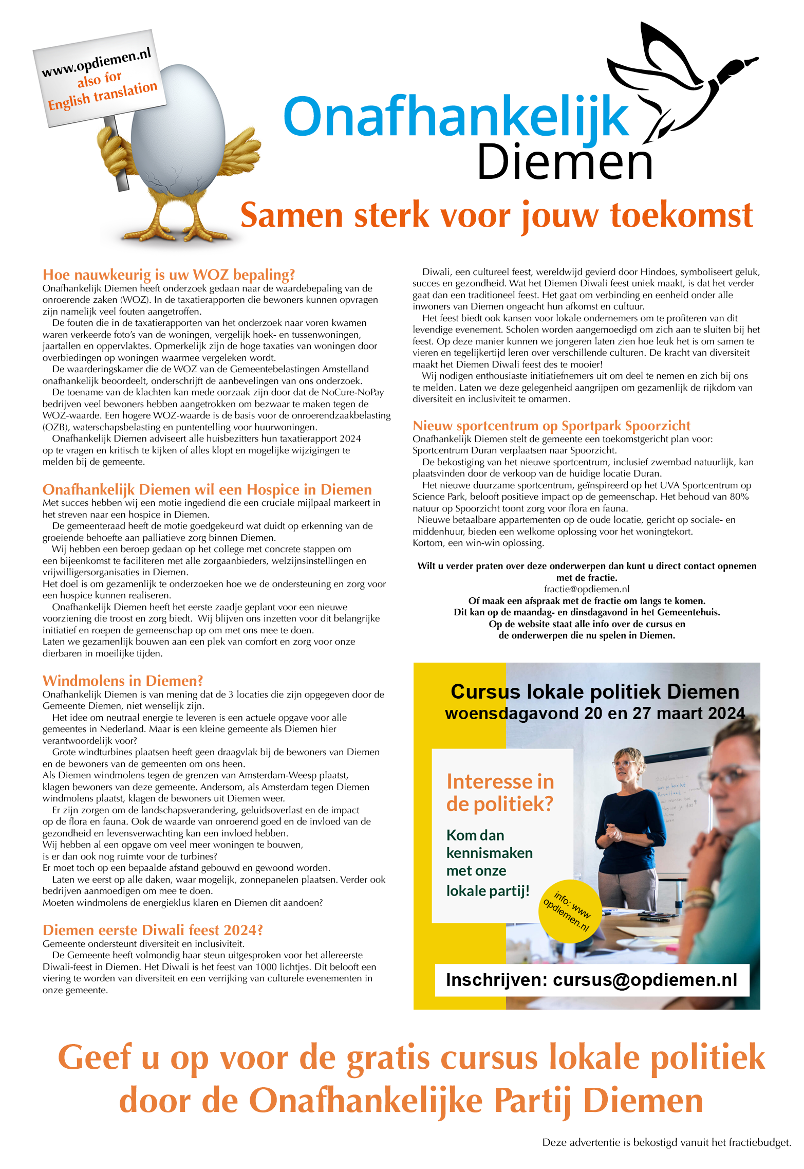 Achterpagina advertentie DiemerNieuws